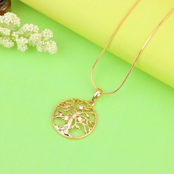 "Elegant Tree of Life Rose Gold Pendant with Crystal Accents, XPPT1197 - Picture 3 of 13